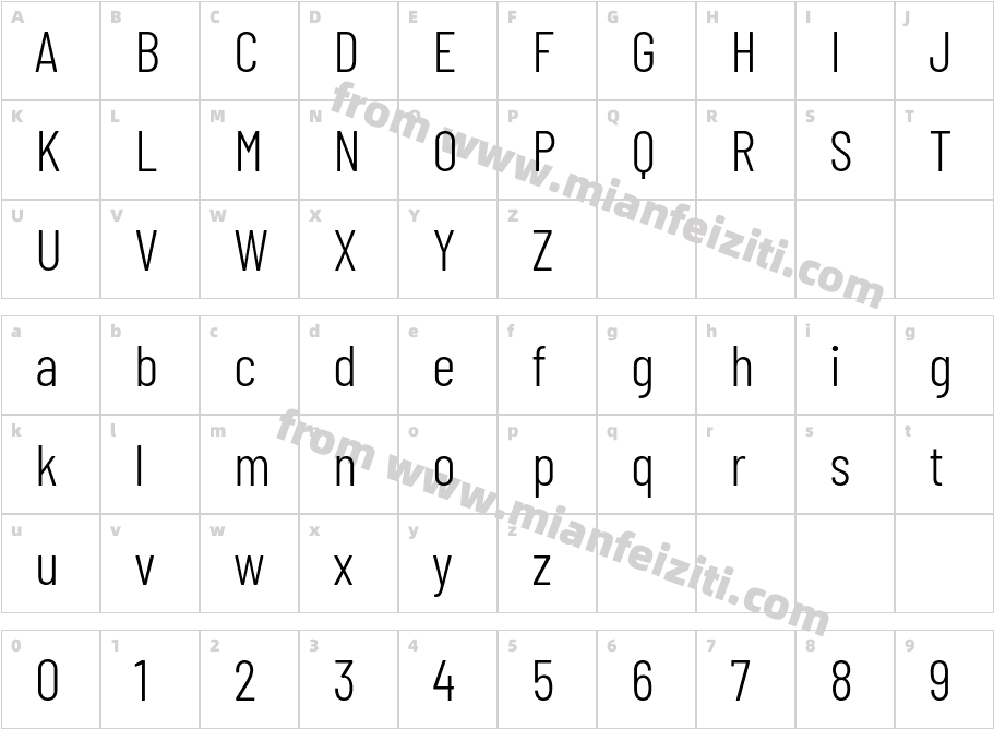 BarlowCondensed-Light字体字体映射图