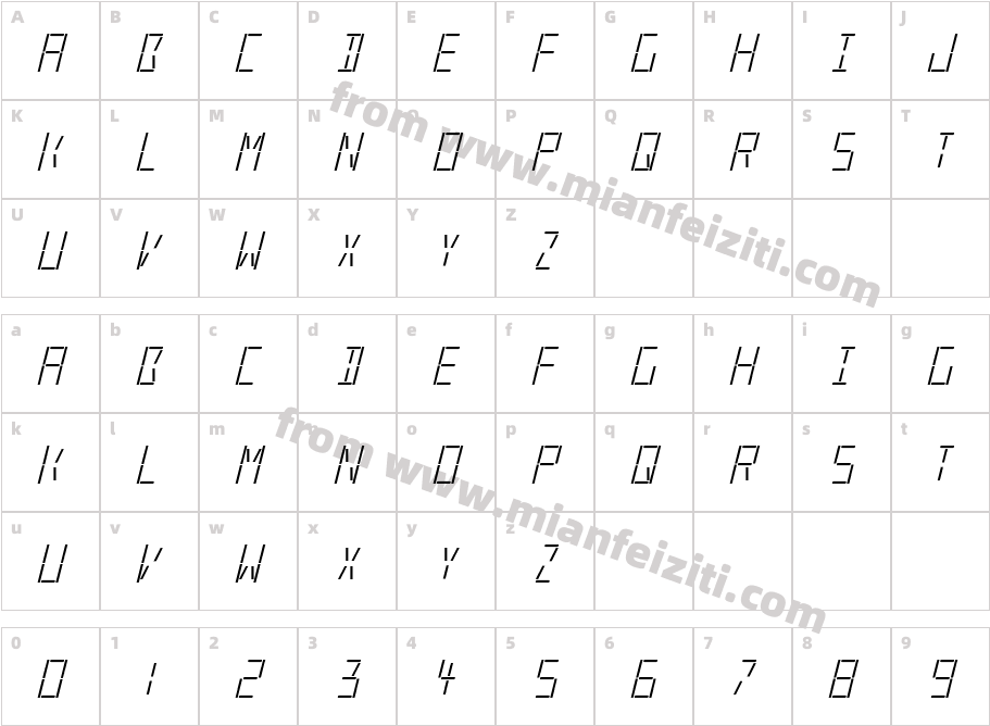 LED Real Italic字体字体映射图