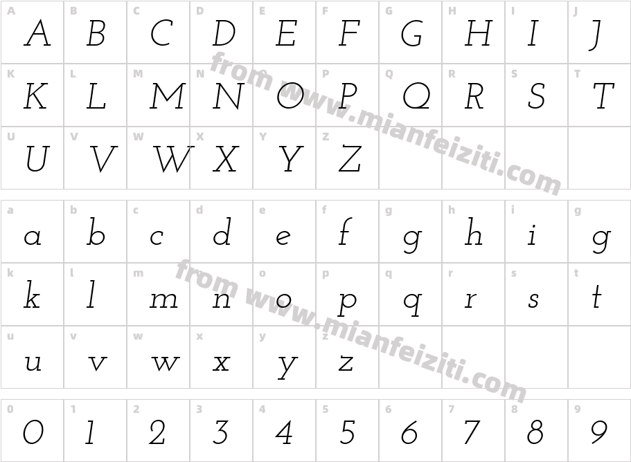 JosefinSlab-Italic字体字体映射图