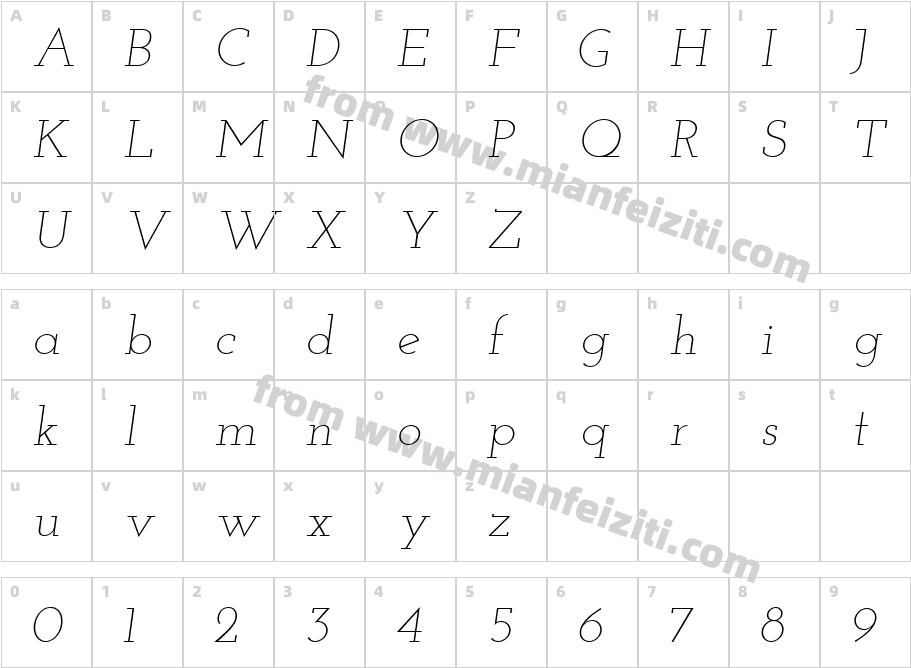 JosefinSlab-LightItalic字体字体映射图