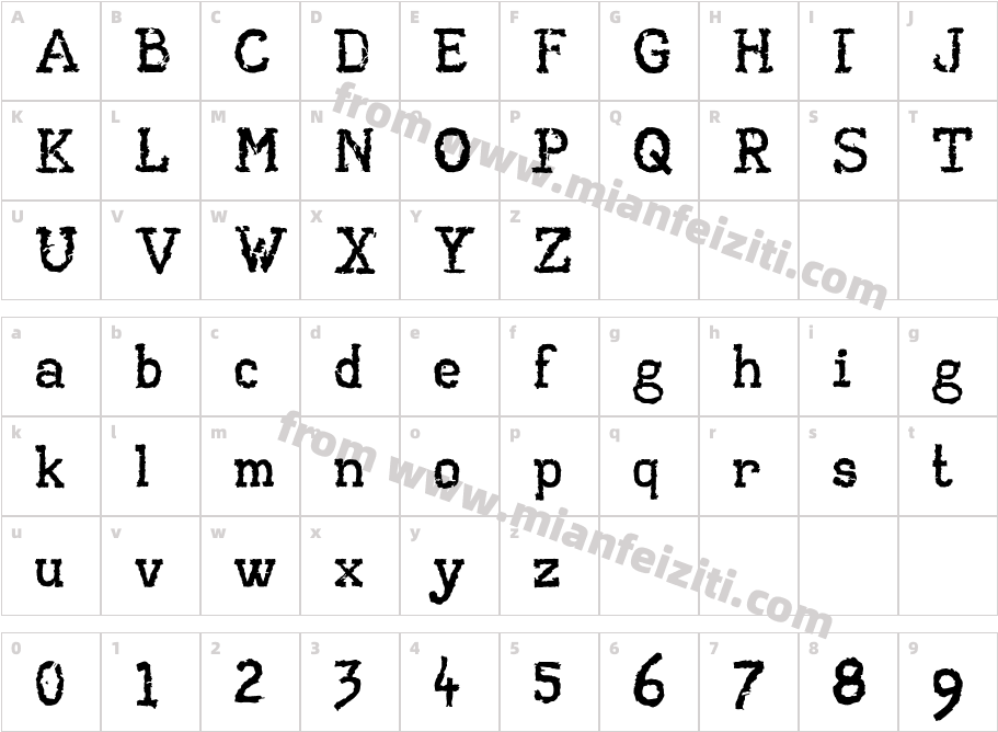 Aa-Typewriter字体字体映射图