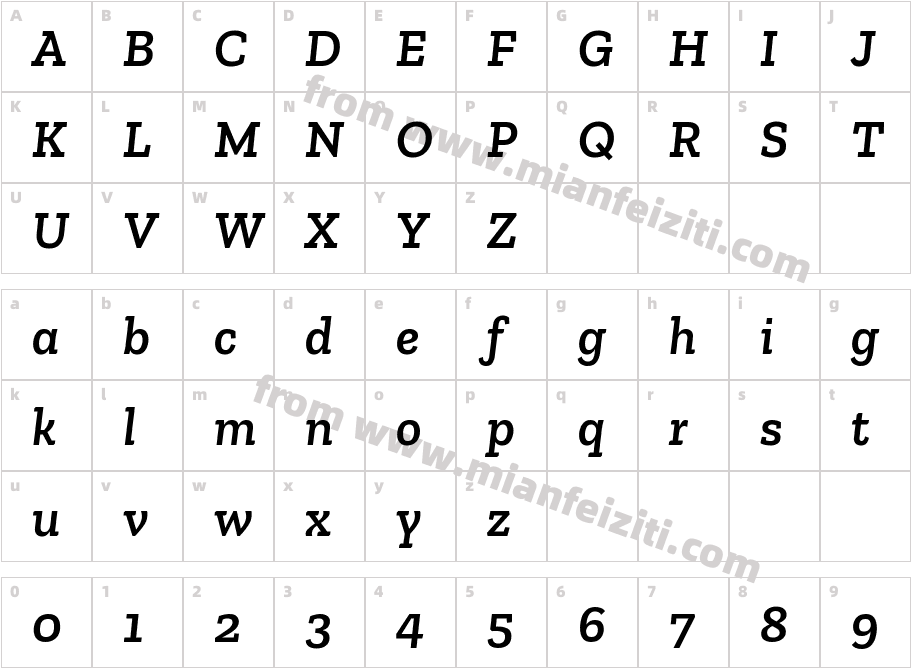 ZillaSlab-SemiBoldItalic字体字体映射图