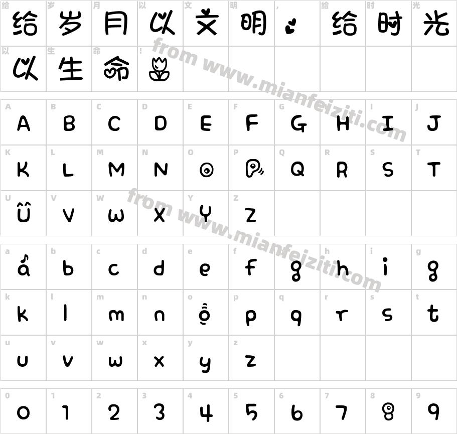 安娜一号中文字体字体映射图