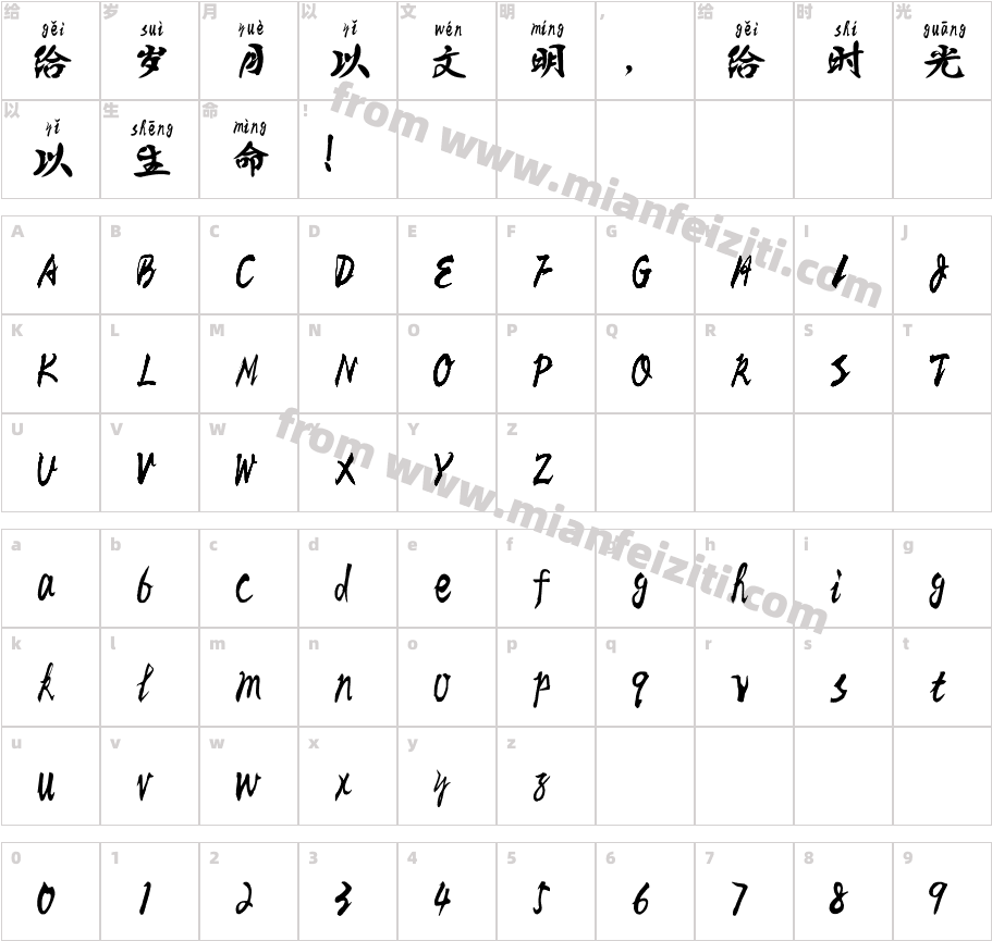 汉标粗犷拼音字体字体映射图