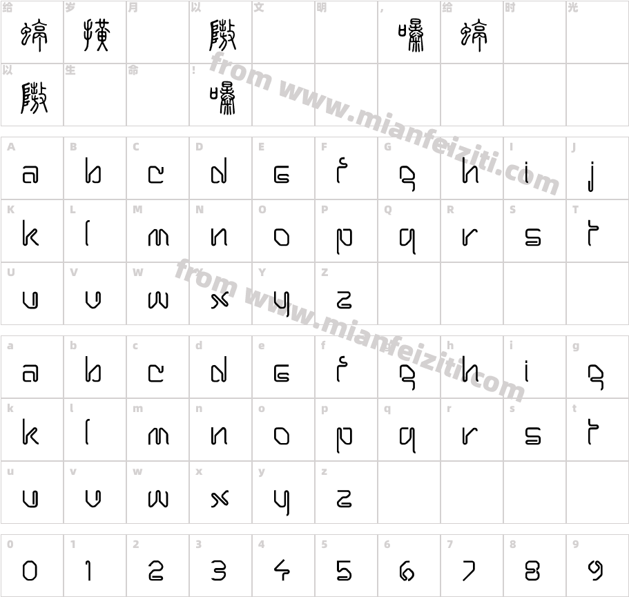 中國龍金石篆字体字体映射图