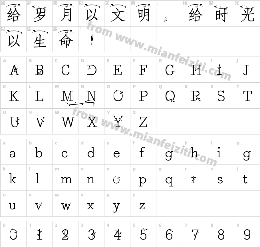 Aa言叶之庭字体字体映射图