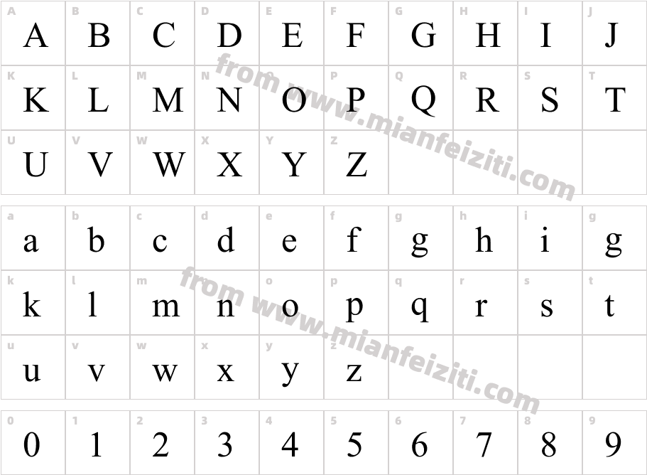 迷蓝—霍玛体字体字体映射图