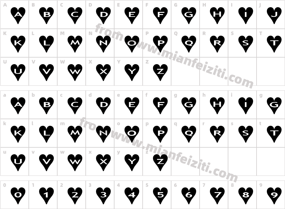 AlphaShapes-Hearts字体字体映射图