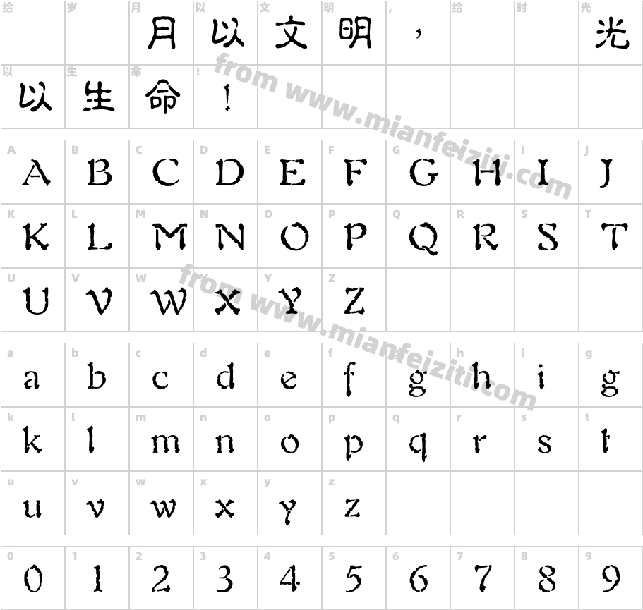 蒙納繁古印字体字体映射图