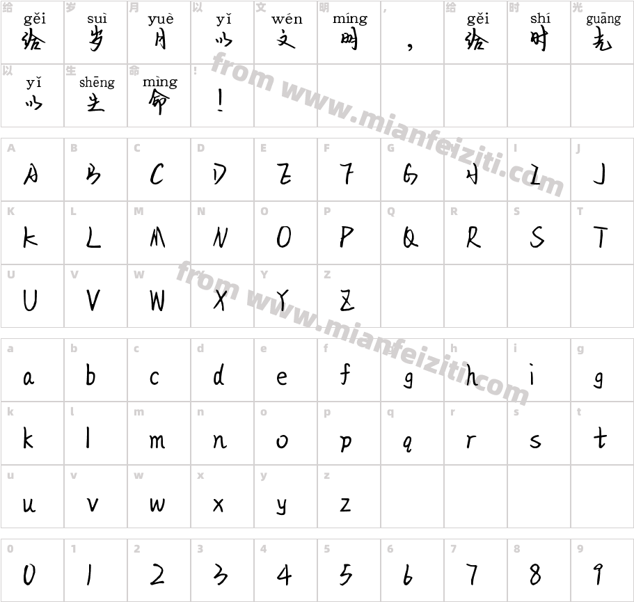 X-奇奇拼音体字体字体映射图