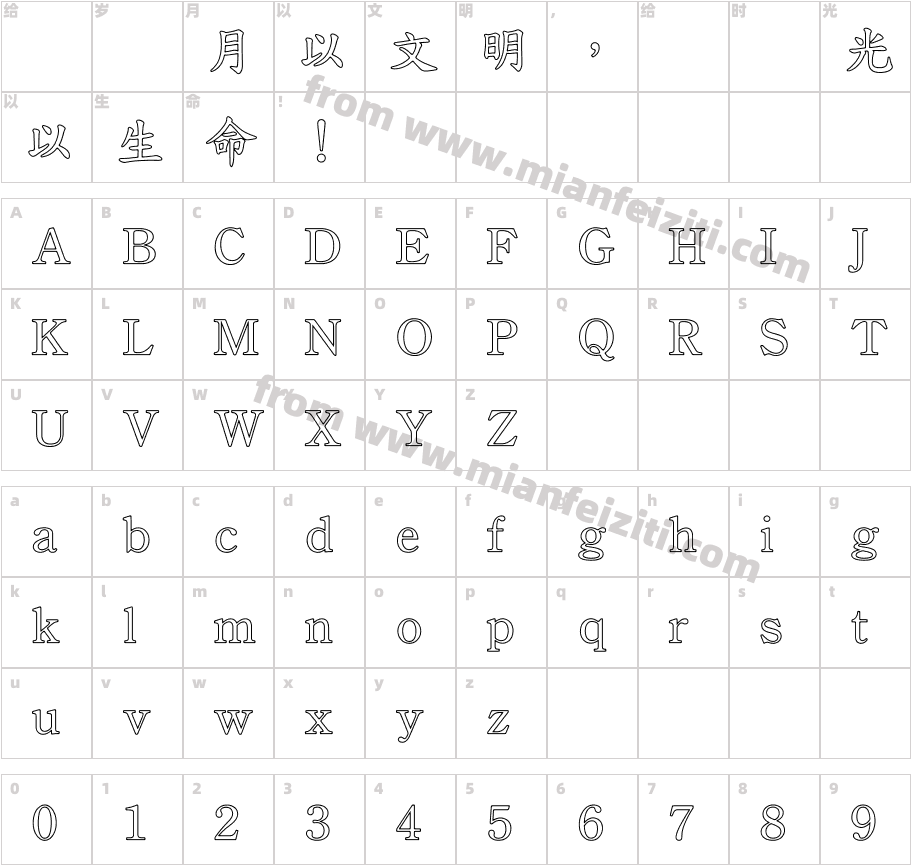 王汉宗标楷体一空心字体字体映射图