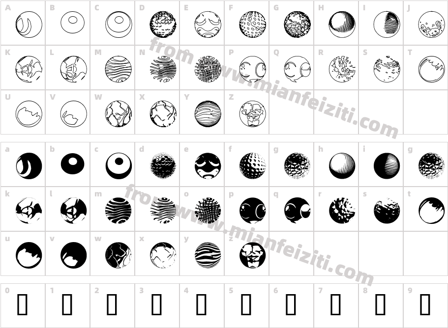 52 Sphereoids字体字体映射图