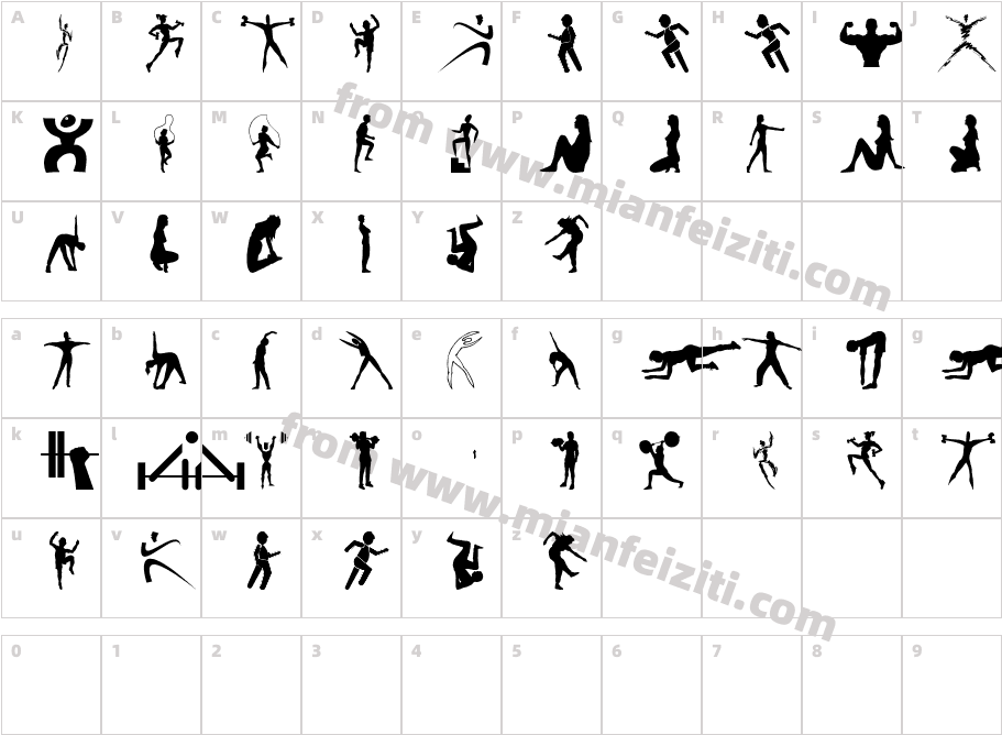 Fitness-Silhouettes字体字体映射图