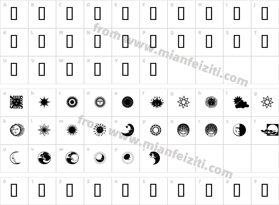 Sun-N-Moon字体字体映射图