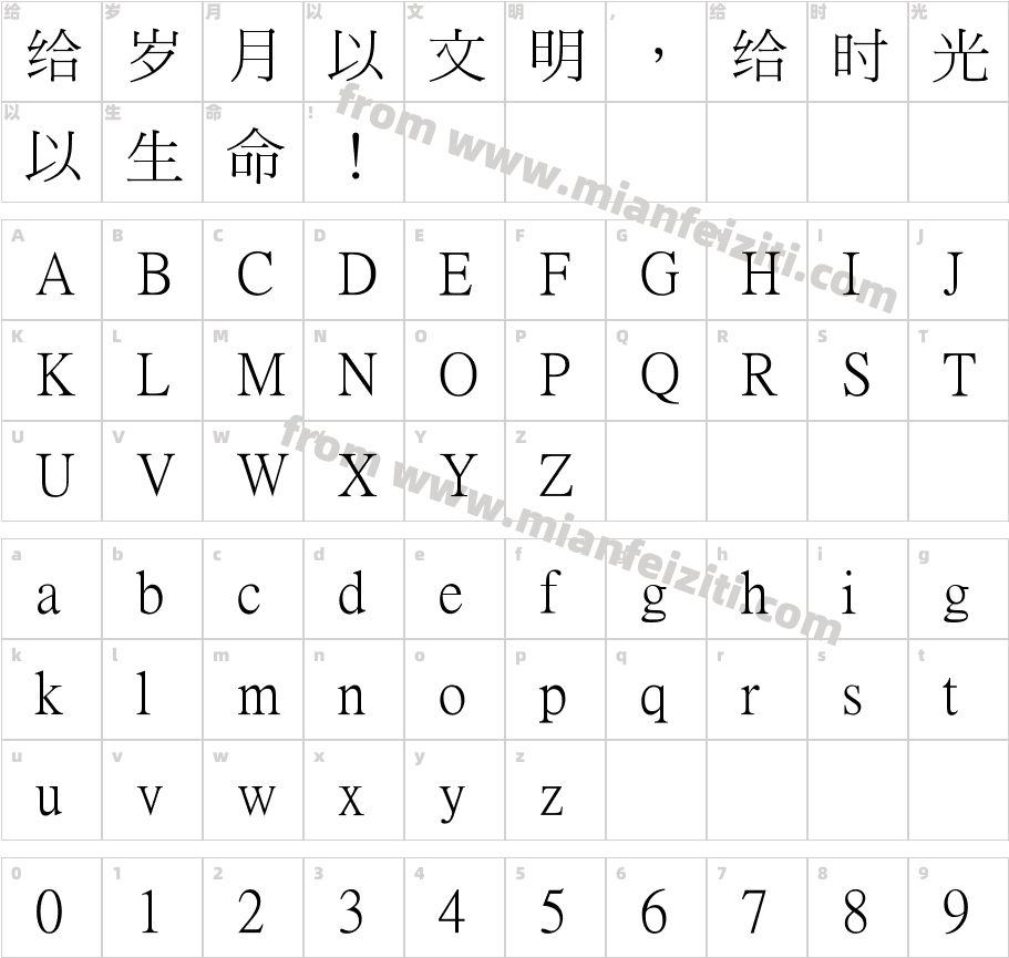 PMingLiU字体字体映射图