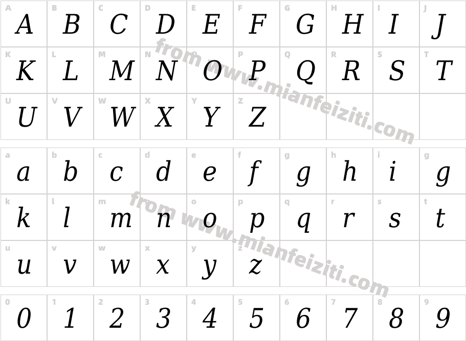 英文DejaVuSerifCondensed-Italic-21字体字体映射图