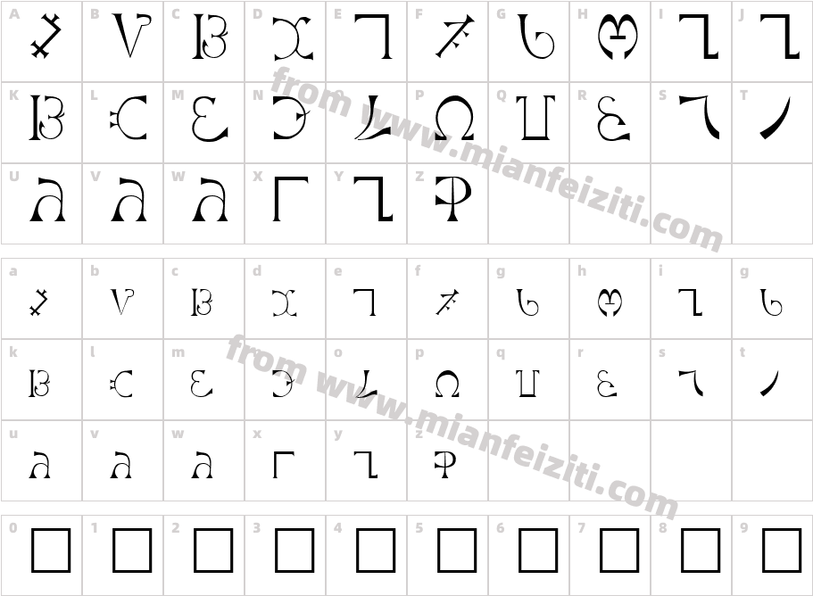 Enochian-Regular字体字体映射图