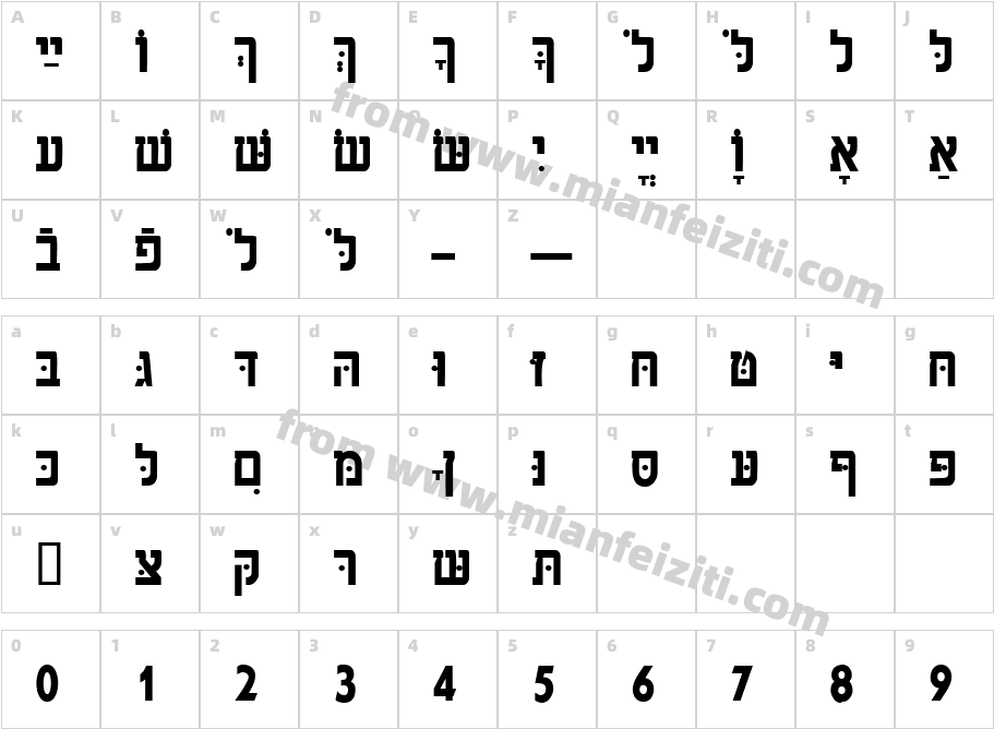 HebrewAaronSSK字体字体映射图