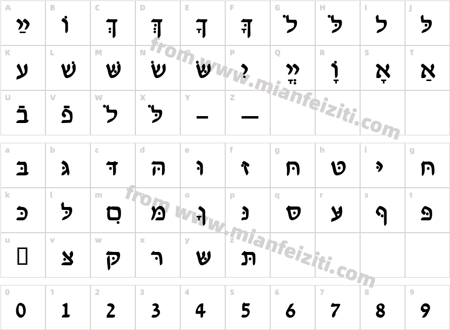 HebrewDavidSSK字体字体映射图