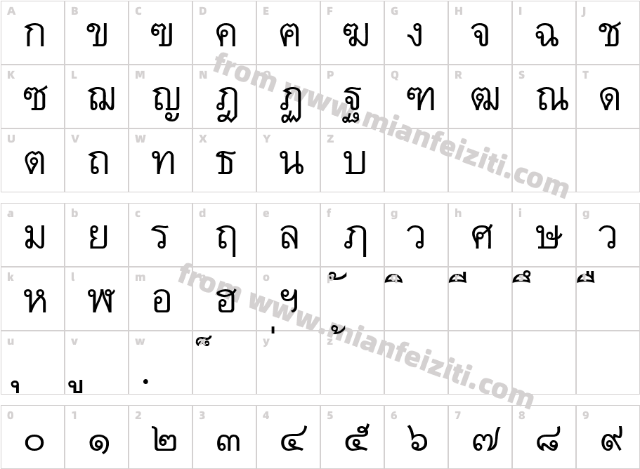 Thai7BangkokSSK字体字体映射图
