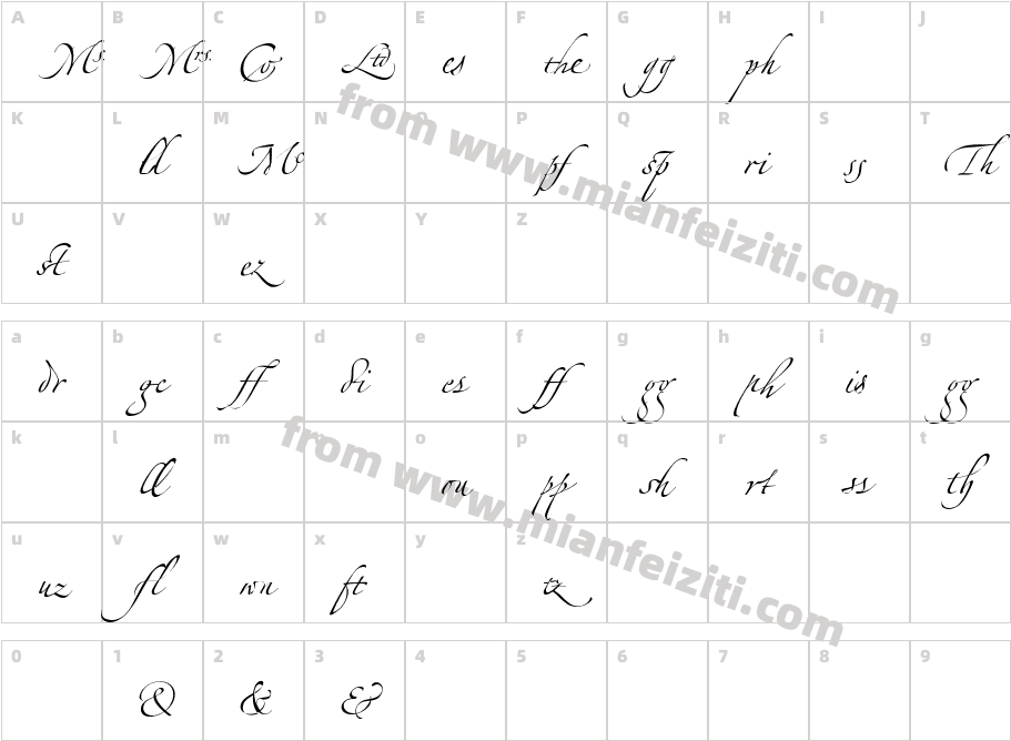 LTZapfino Ligature字体字体映射图