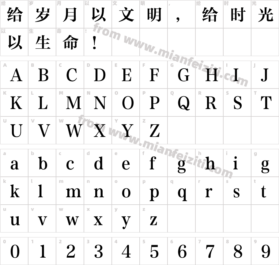 方正中雅宋简字体字体映射图