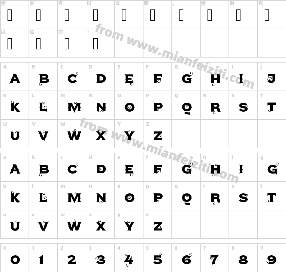 Agreloycazure-BWLMn字体字体映射图