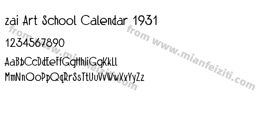 zai Art School Calendar 1931字体预览